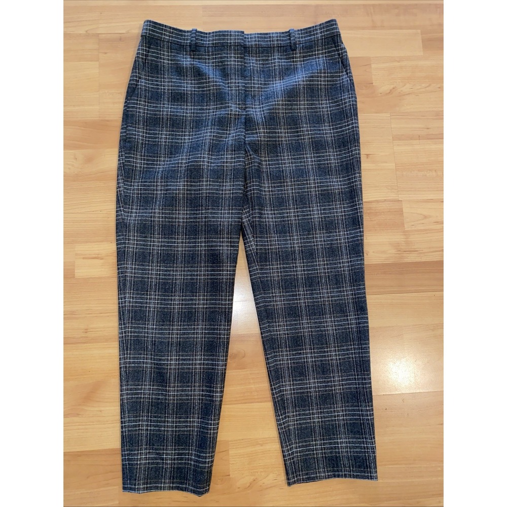 THEORY Fia Windowpane Plaid Check Mid Rise Trouser Pants Grey Camel Size‎ 8 Wool